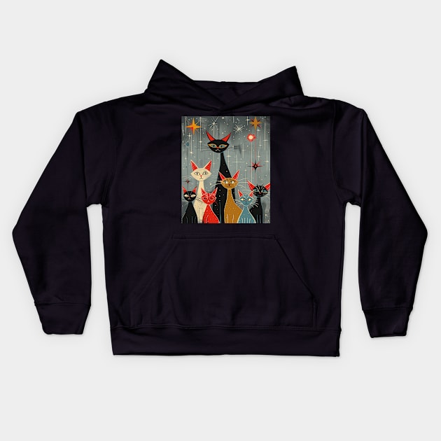 Mid Century Modern CAT Mixed Mediums Kids Hoodie by Terrence Torphy